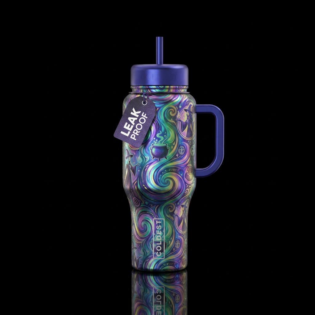 irridescent, swirls, magic, abstract, fantasy, wiz... water bottle design
