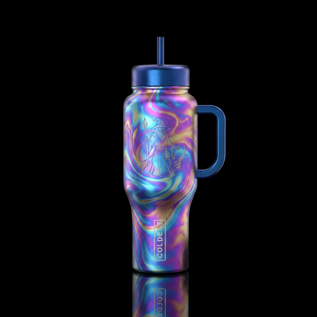 irridescent, swirls, magic, abstract, fantasy, wiz... water bottle design