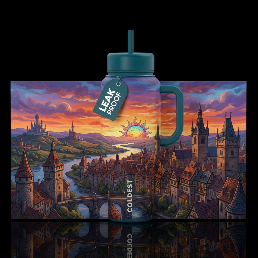 fantasy, sunset, artistic, stylistic, european water bottle design
