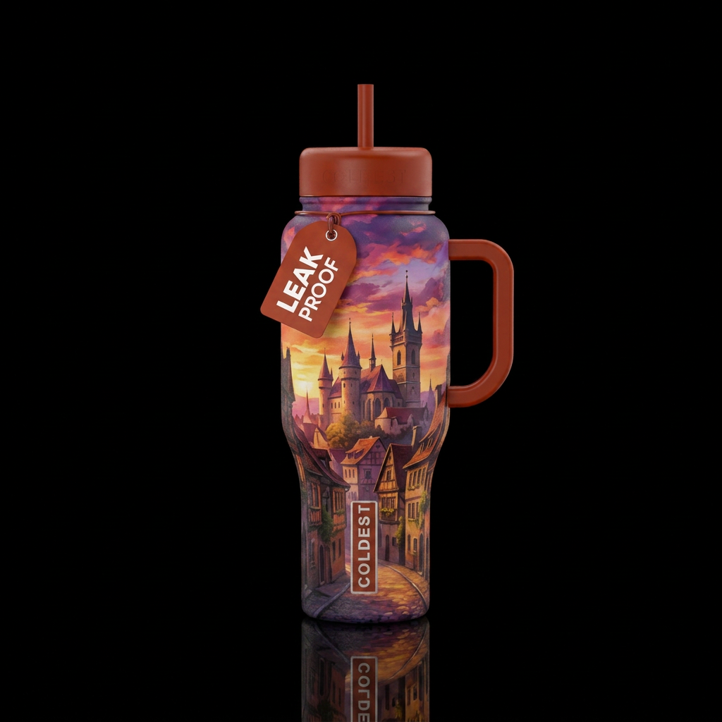 fantasy, sunset, artistic, stylistic, european water bottle design