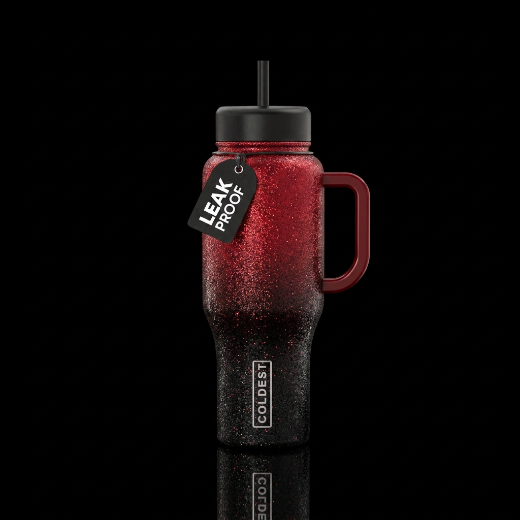 Red and black ombre sparkly bottle water bottle design