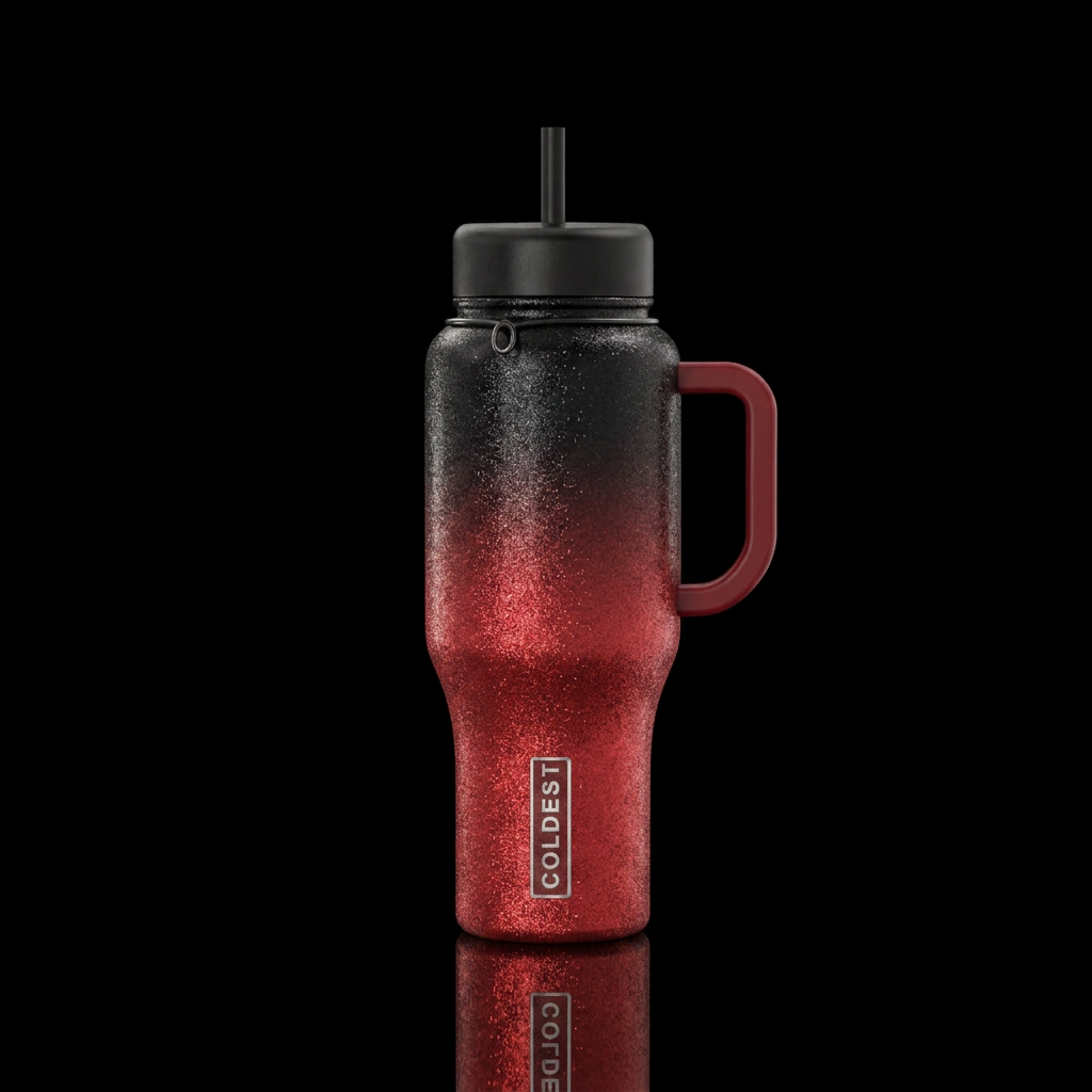 Red and black ombre sparkly bottle water bottle design