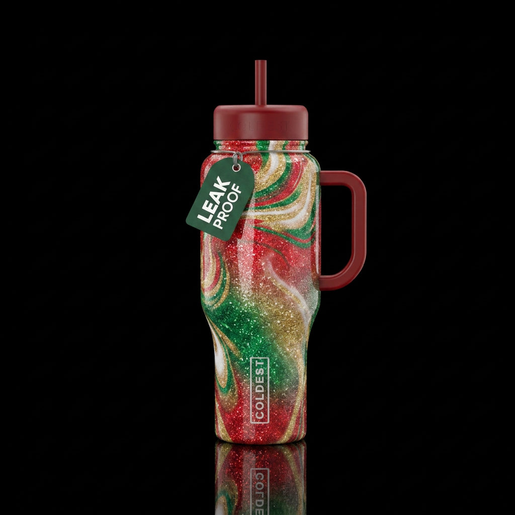 Red, green, Christmas colors,  sparkly,  abstract,... water bottle design