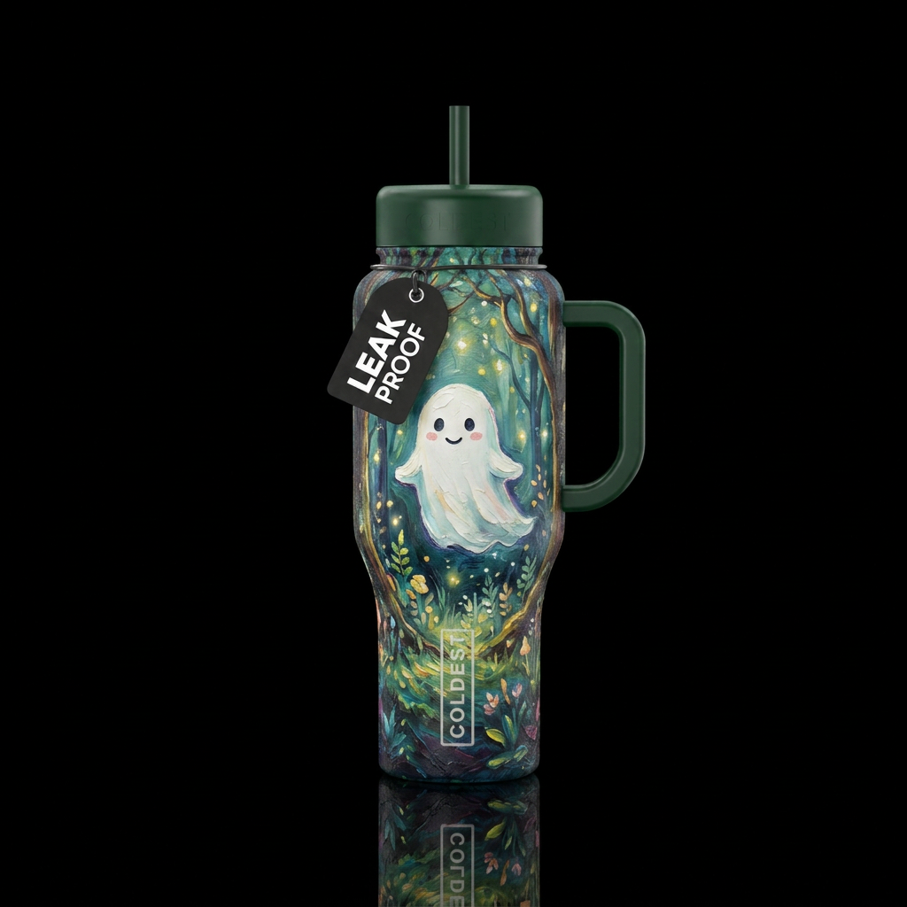 Texture painting,  oil painting,  cute ghost in a ... water bottle design