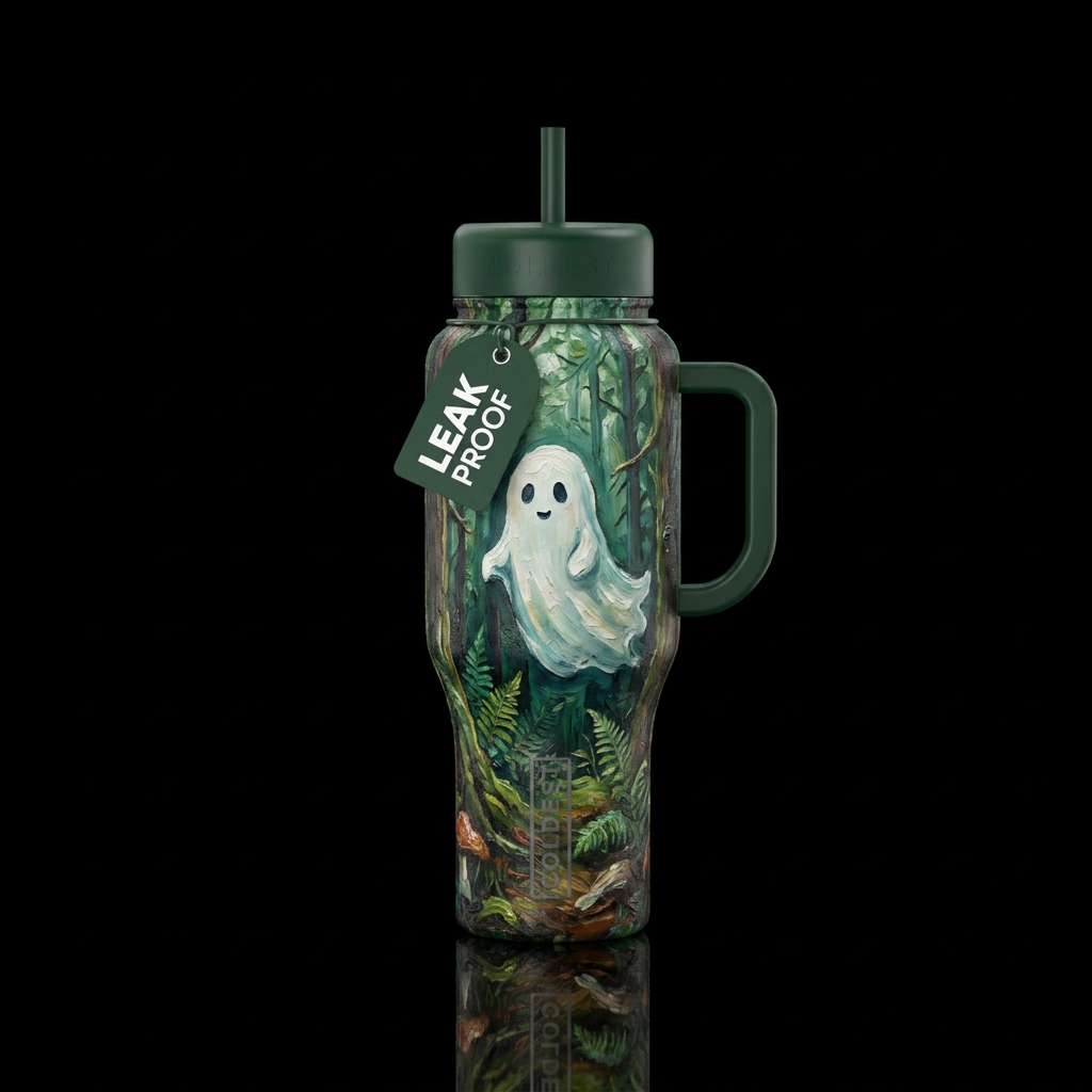 Texture painting,  oil painting,  cute ghost in a ... water bottle design