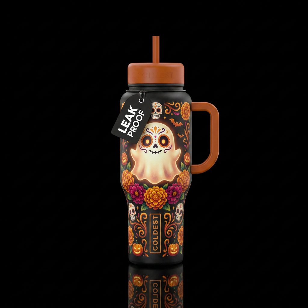 Day of the dead  makeup on a cute ghost , Hallowee... water bottle design
