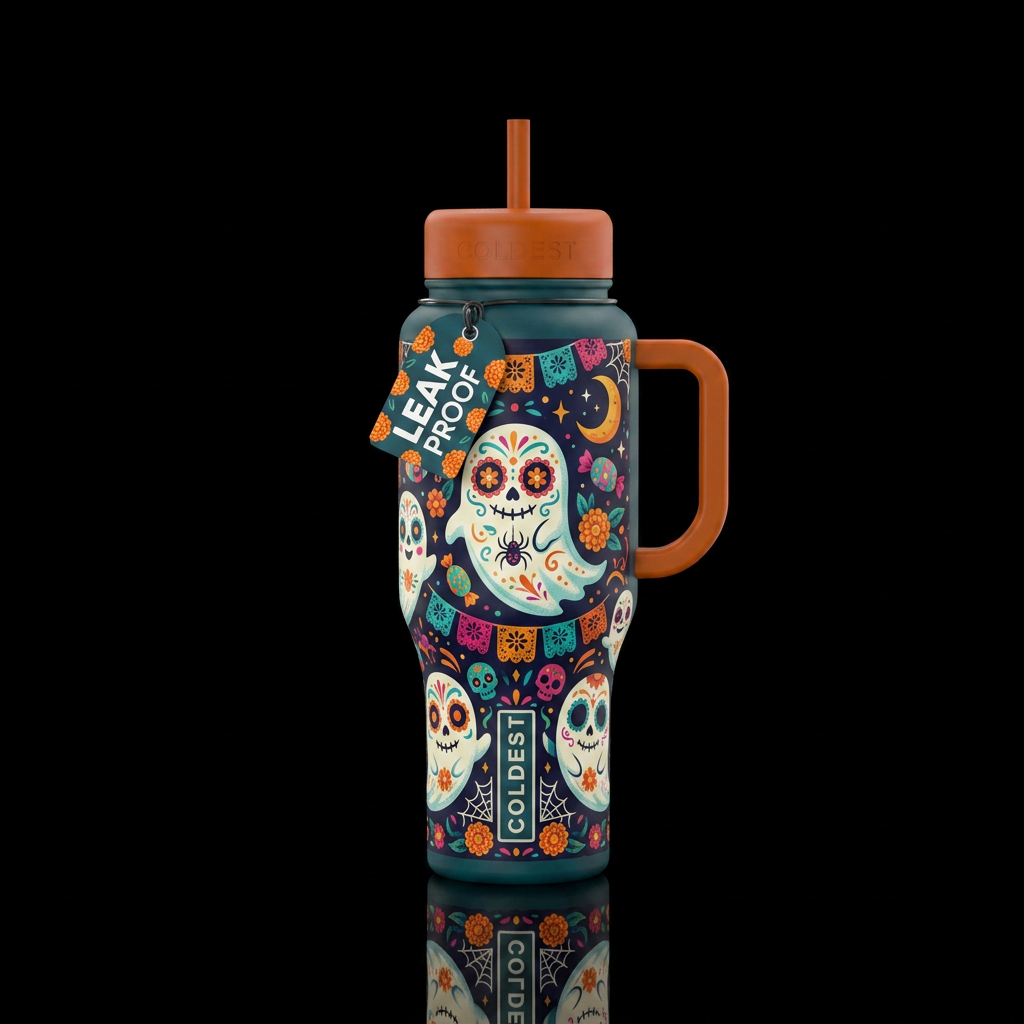 Day of the dead  makeup on a cute ghost , Hallowee... water bottle design