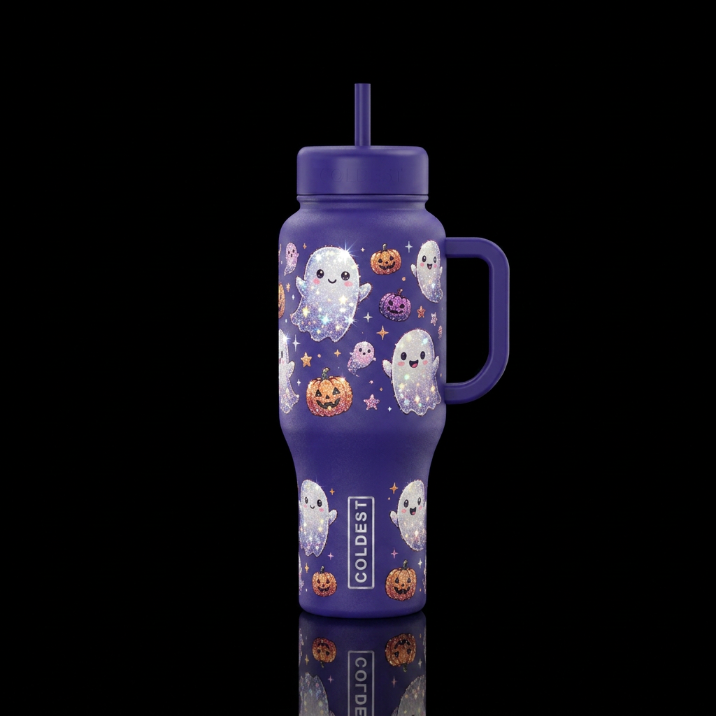 Sparkly cute ghost,  Halloween water bottle design