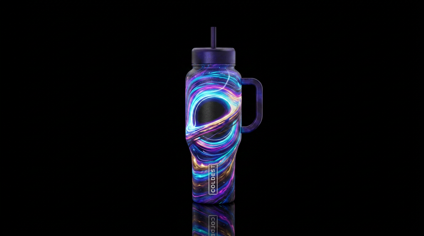 event horizon, glowie, painting water bottle design
