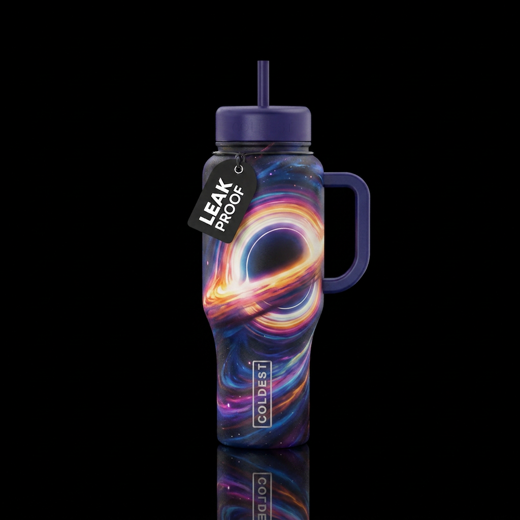event horizon, glowie, painting water bottle design