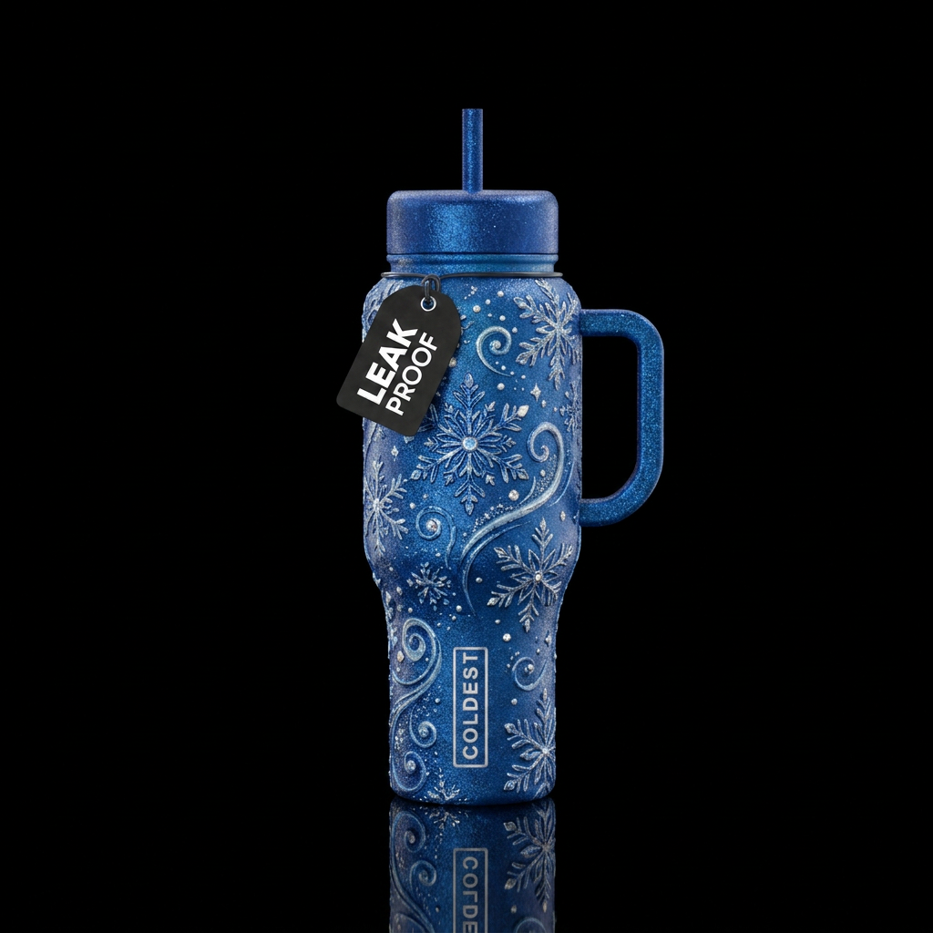 3D SNOWFLAKES,  SNOWING,  TEXTURE PAINTING,  SWIRL... water bottle design