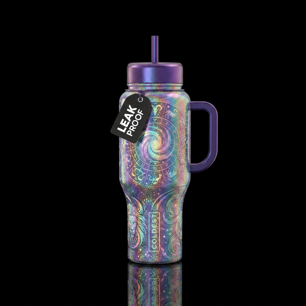 Zodiac signs,  sparkly,  swirls,  irridescent water bottle design