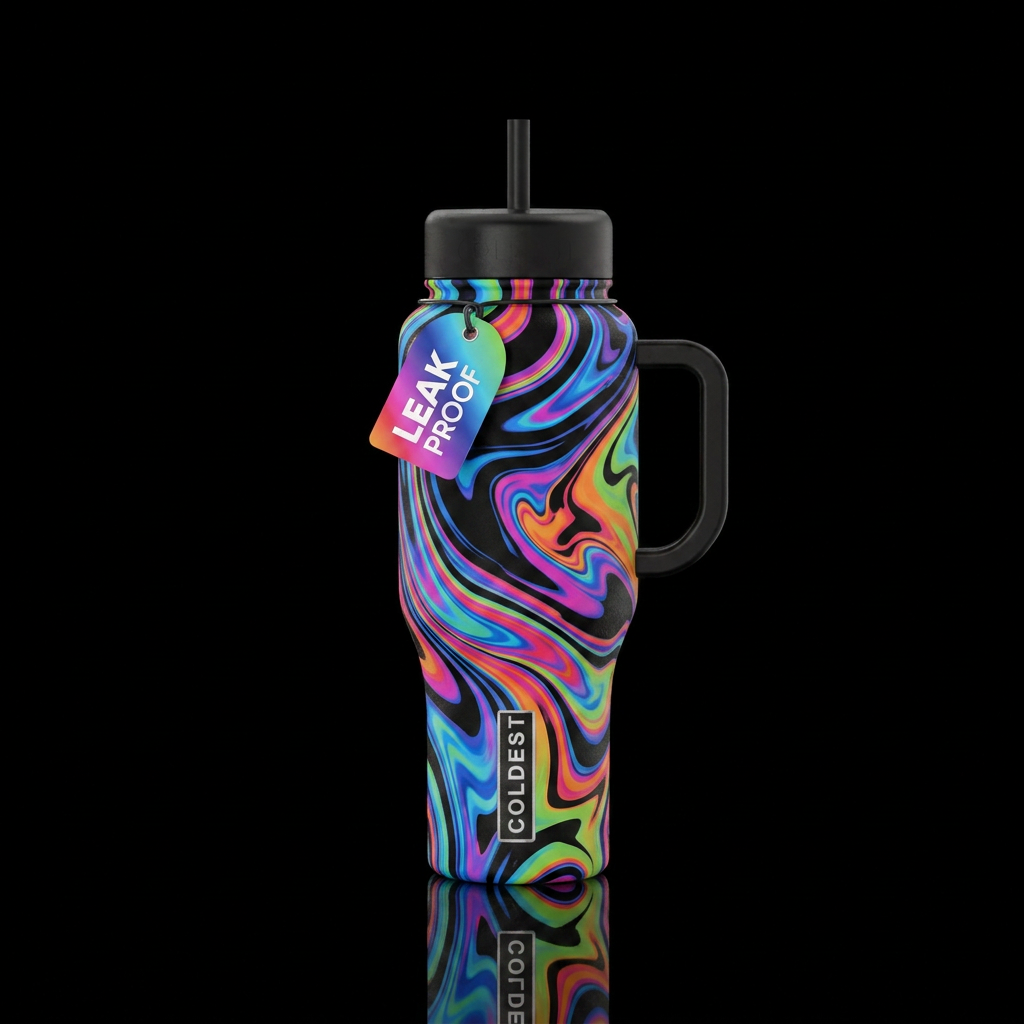 Black and white bottle, swirls, abstract water bottle design