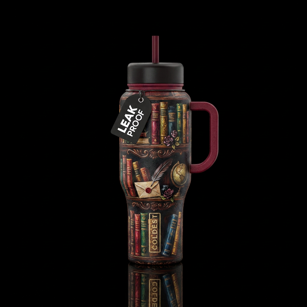 Dark romantic book shelf,  books , texture paintin... water bottle design