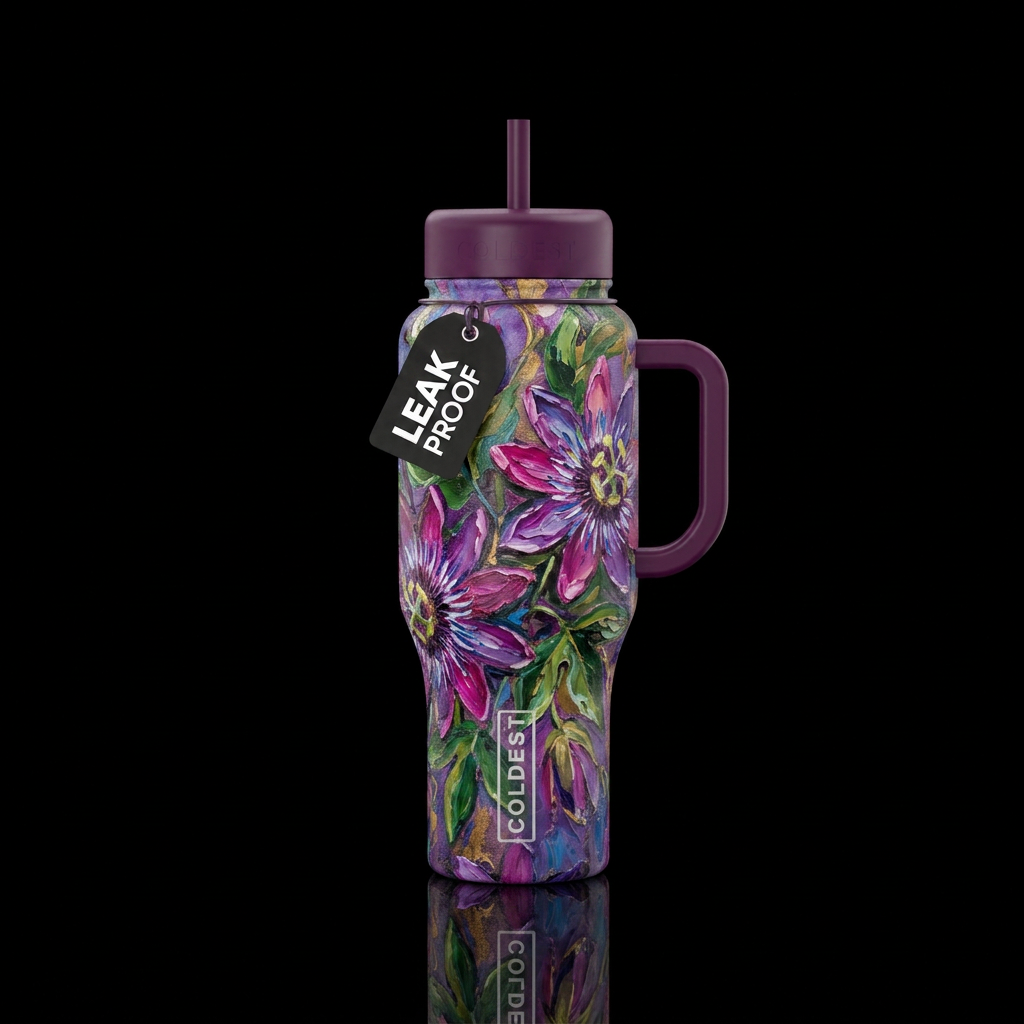 Passion Vines,  beautiul,  abstract,  texture oil ... water bottle design