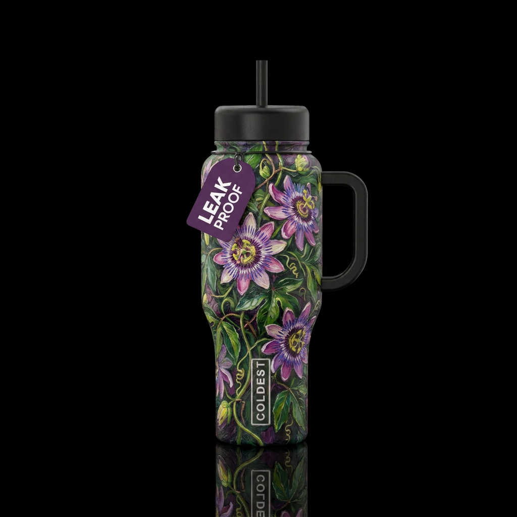 Passion Vines,  beautiul,  abstract,  texture oil ... water bottle design