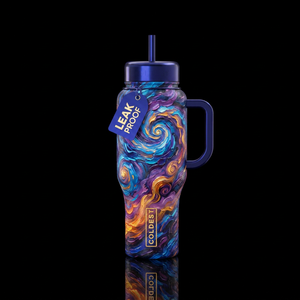 thunderstorm, oil painted, swirls, spirals, glowie water bottle design