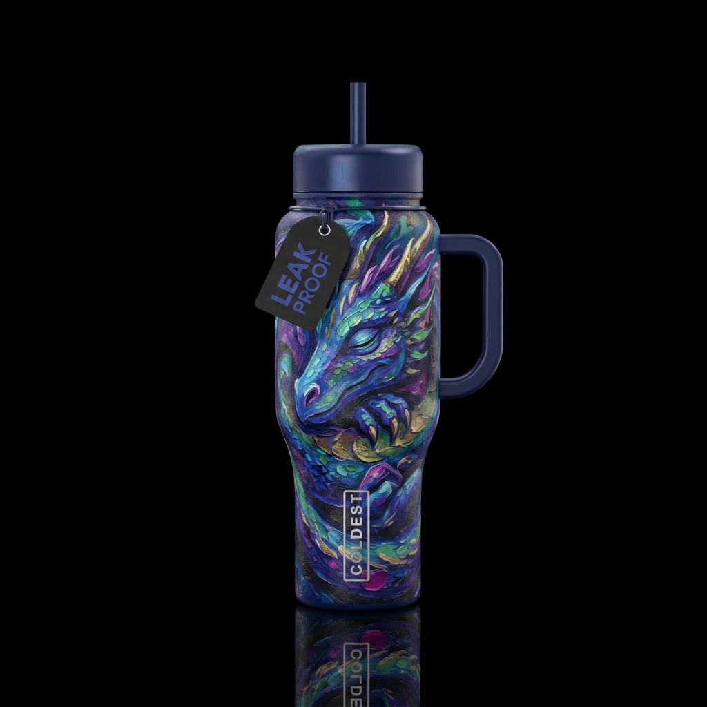 Sleepy dragon,  glowie,  abstract,  texture painti... water bottle design
