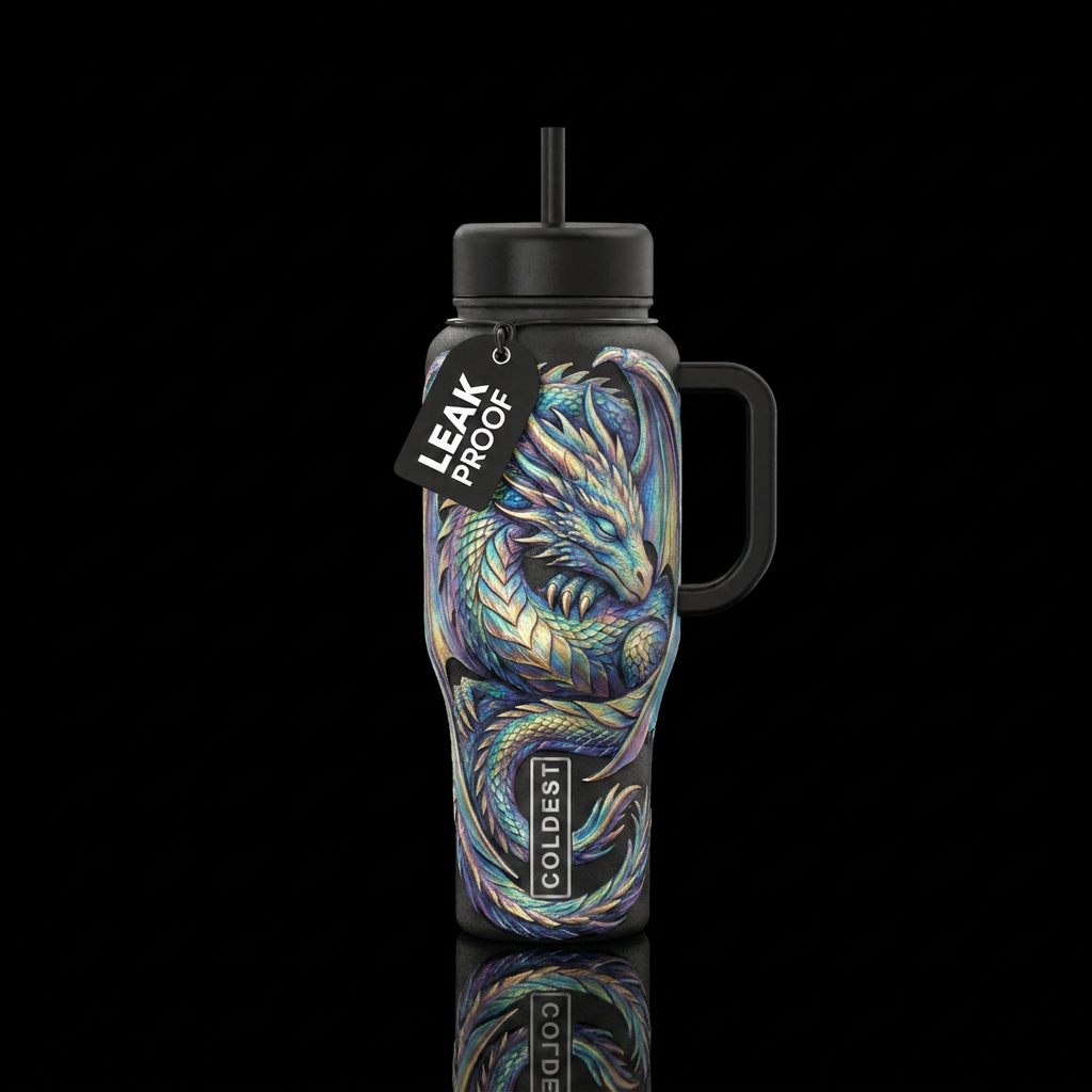 Sleeping dragon, artistic,  texture painting,  bea... water bottle design