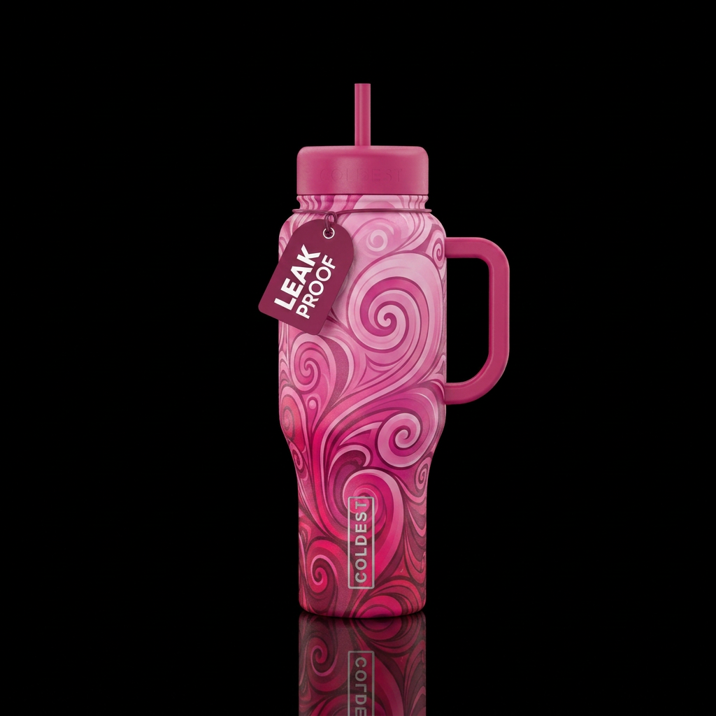 Pink ombre,, swirls, spirals, abstract water bottle design