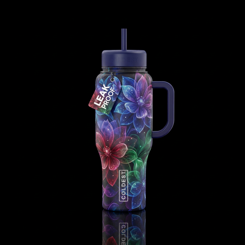 Translucent flowers, beautiul,  fantasy,  sparkly,... water bottle design