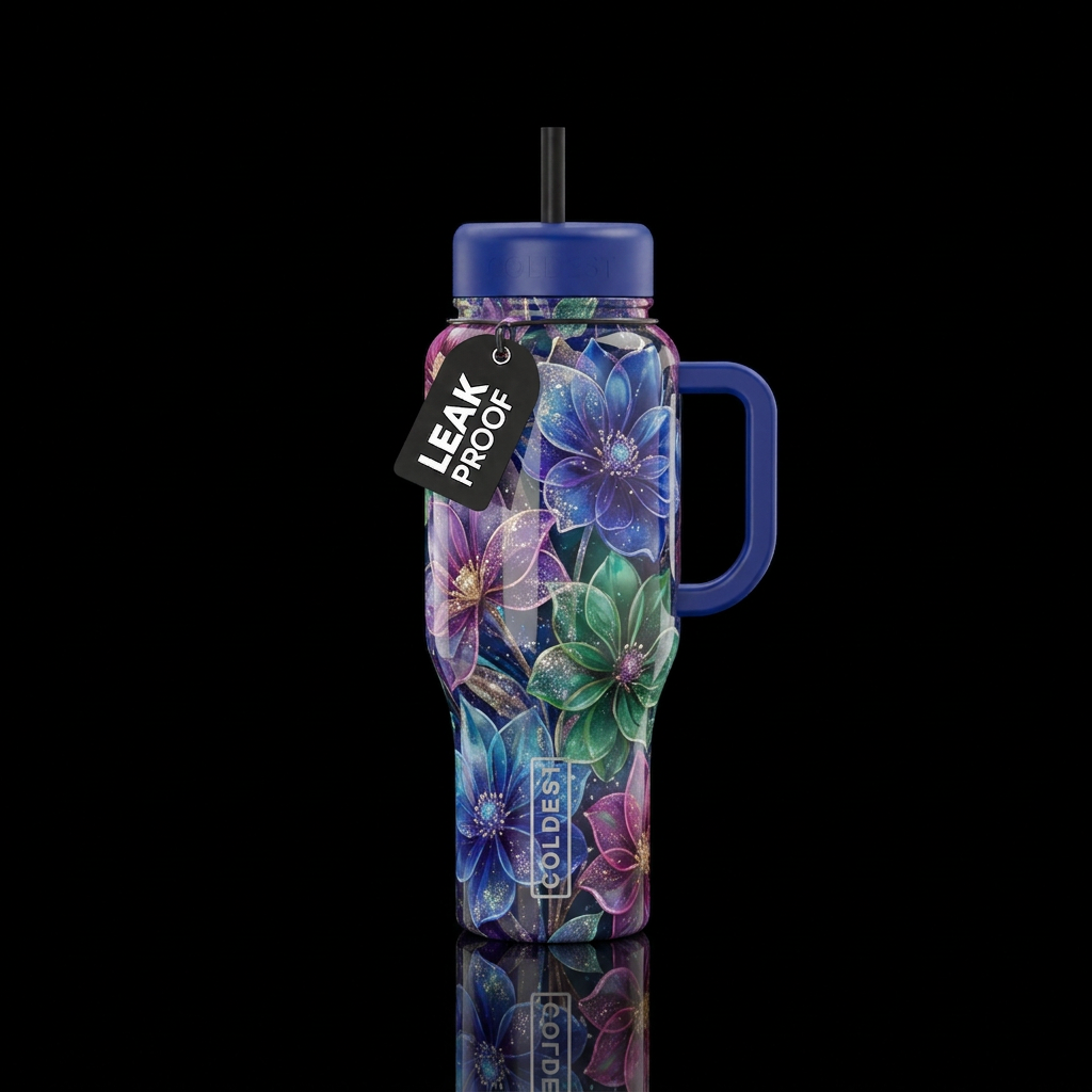 Translucent flowers, beautiul,  fantasy,  sparkly,... water bottle design
