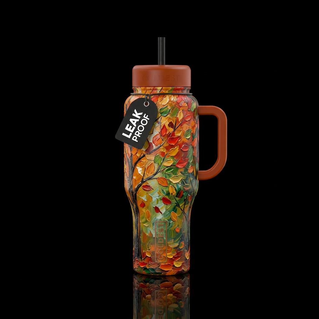 Leaves falling from trees,  oil painting,  texture... water bottle design