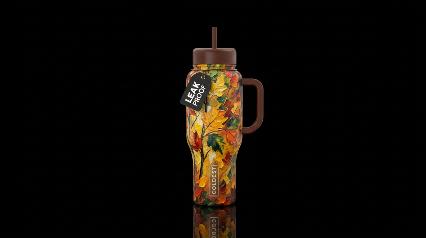 Leaves falling from trees,  oil painting,  texture... water bottle design