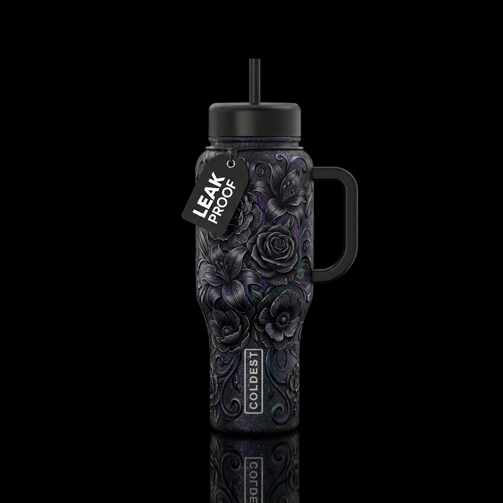 Black flowers,  different types of black flowers, ... water bottle design