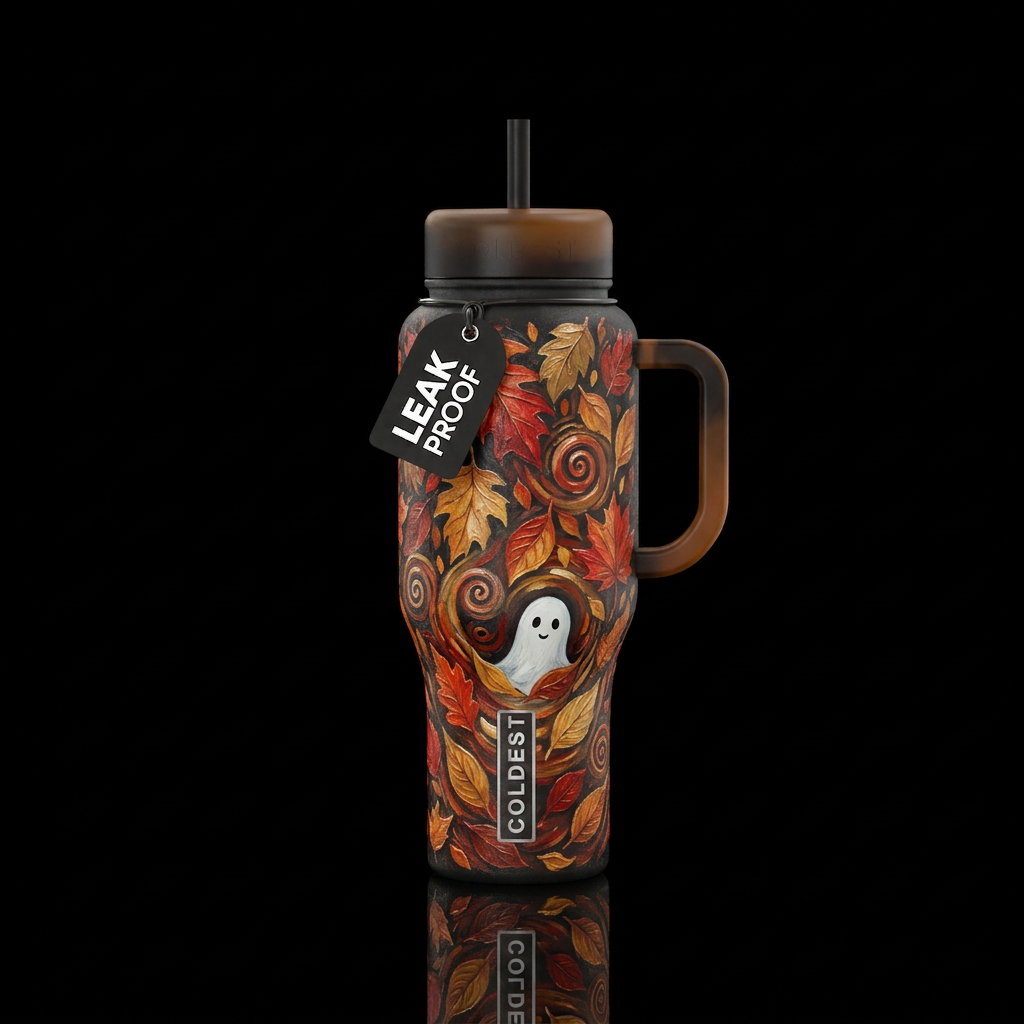 Fall leaves falling,  texture painting,  cute litt... water bottle design