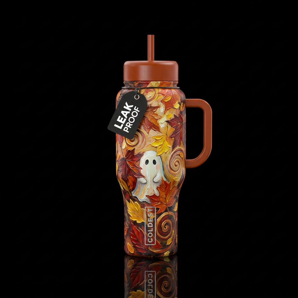 Fall leaves falling,  texture painting,  cute litt... water bottle design