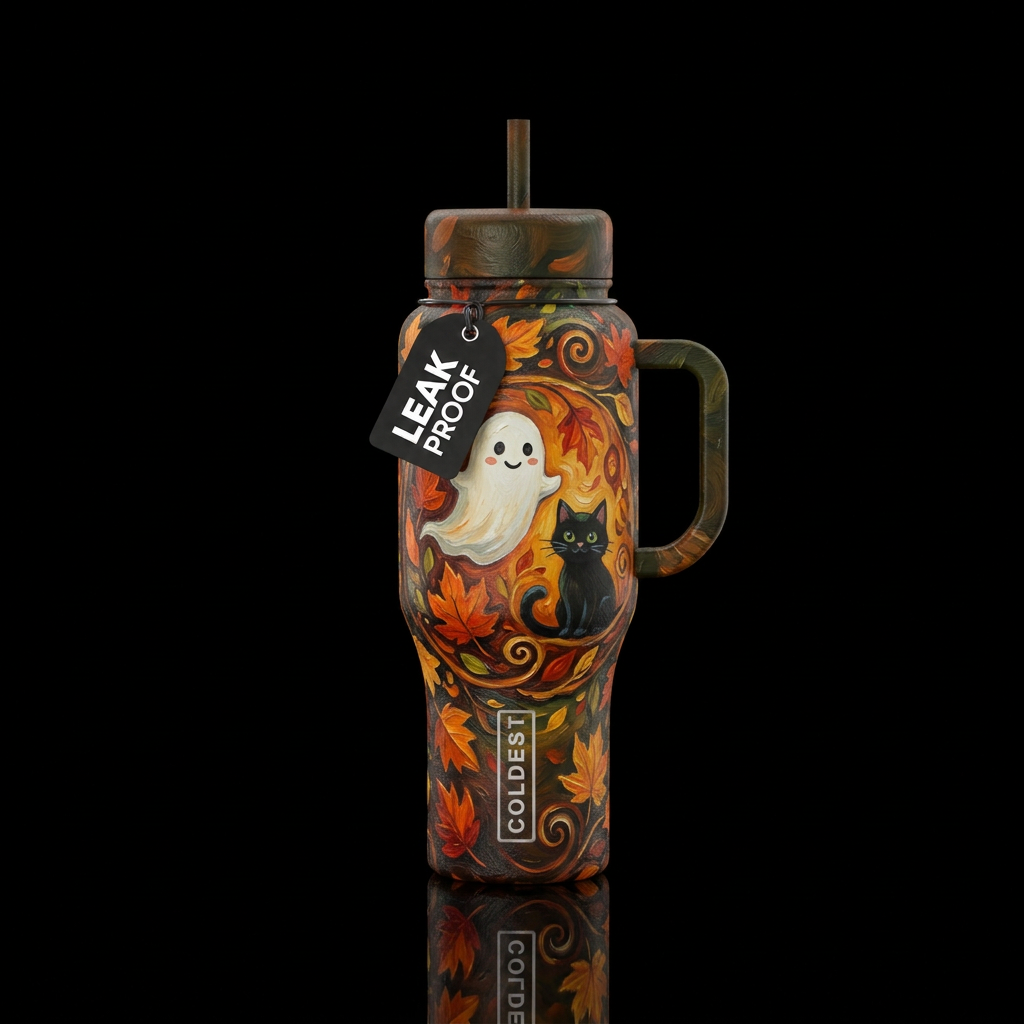 Falling leaves 🍂   down , texture painting,  cute... water bottle design