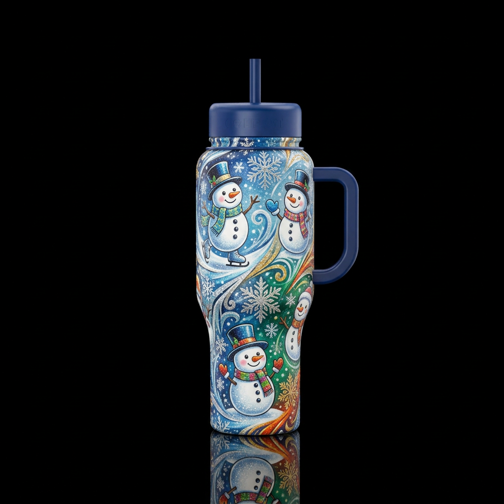 Cute snowman,  snowflakes,  sparkly,  winter wonde... water bottle design