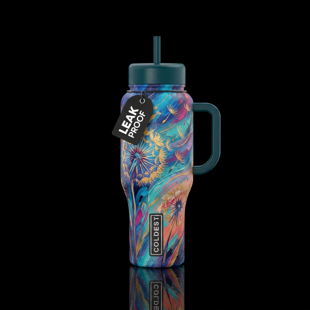 Dandelions , abstract,  windy,  texture painting water bottle design