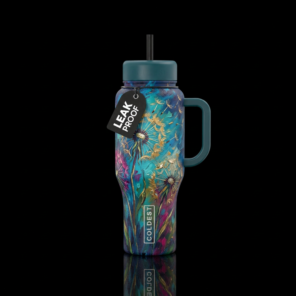Dandelions , abstract,  windy,  texture painting water bottle design