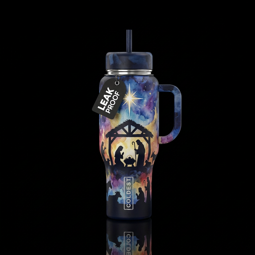 Silhouette of the nativity scene,  bright star,  b... water bottle design