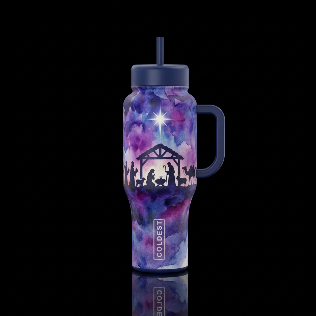 Silhouette of the nativity scene,  bright star,  b... water bottle design