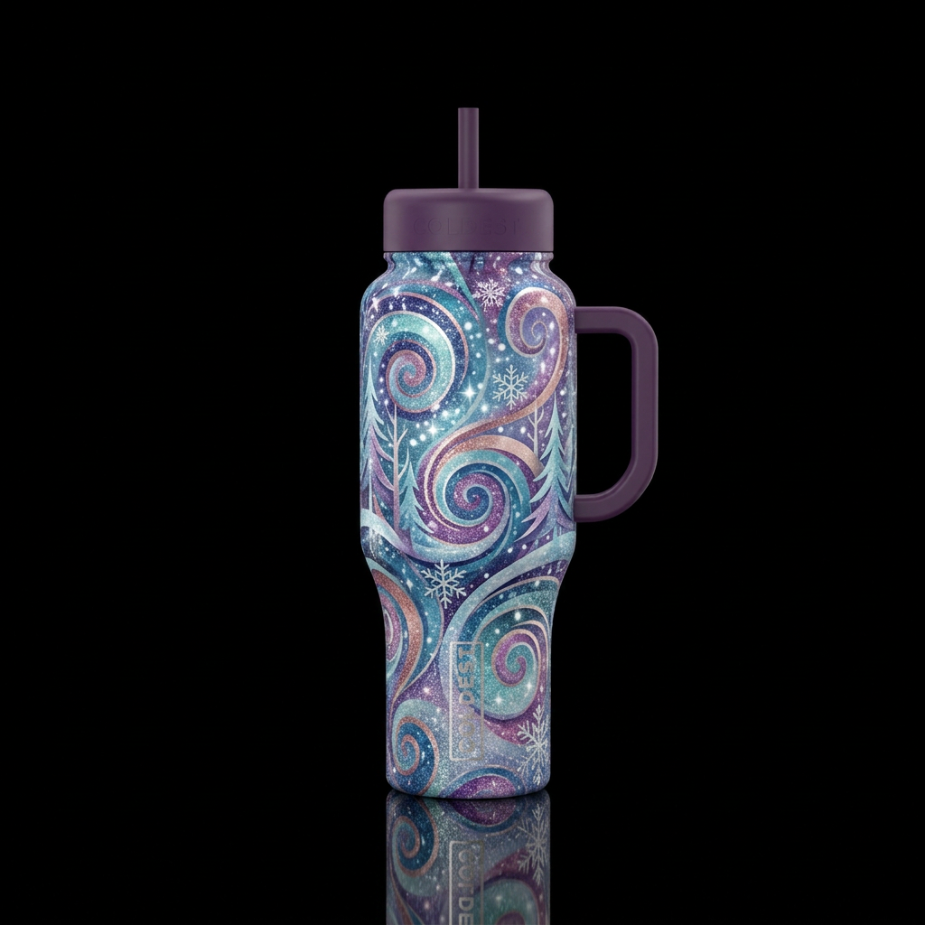 Swirls and spirals,  snowing,  trees,  beautiul. S... water bottle design