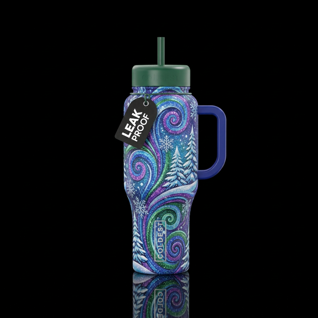 Swirls and spirals,  snowing,  trees,  beautiul. S... water bottle design