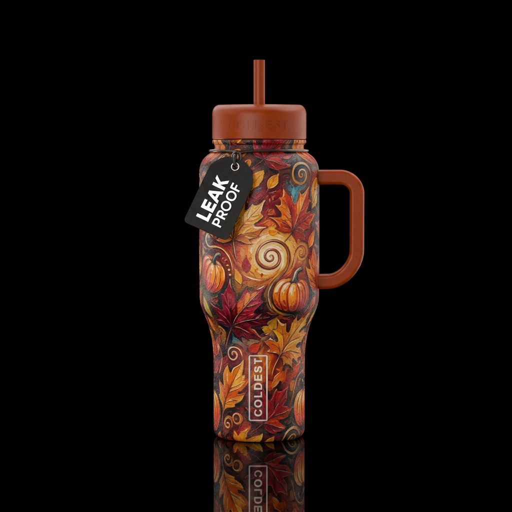 Falling leaves,  magical,  spirals and swirls,  pu... water bottle design