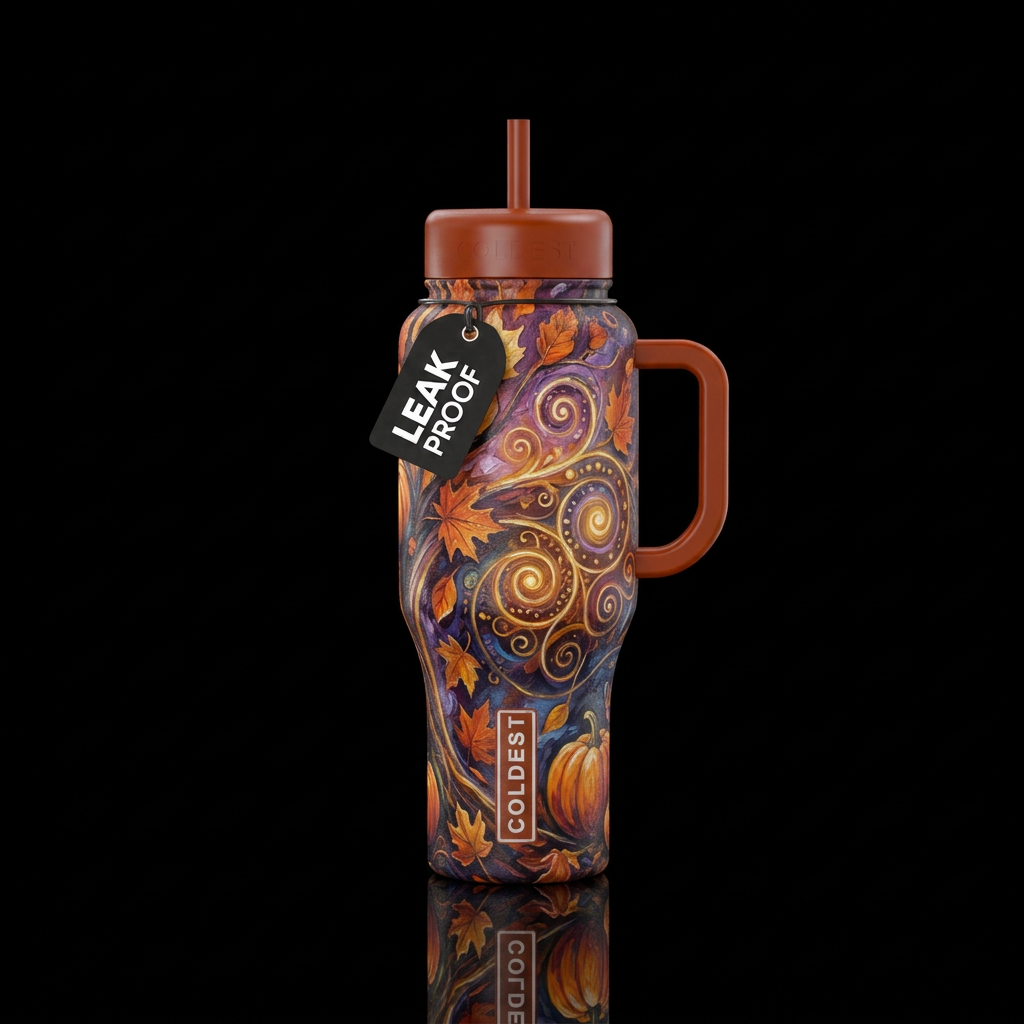 Falling leaves,  magical,  spirals and swirls,  pu... water bottle design