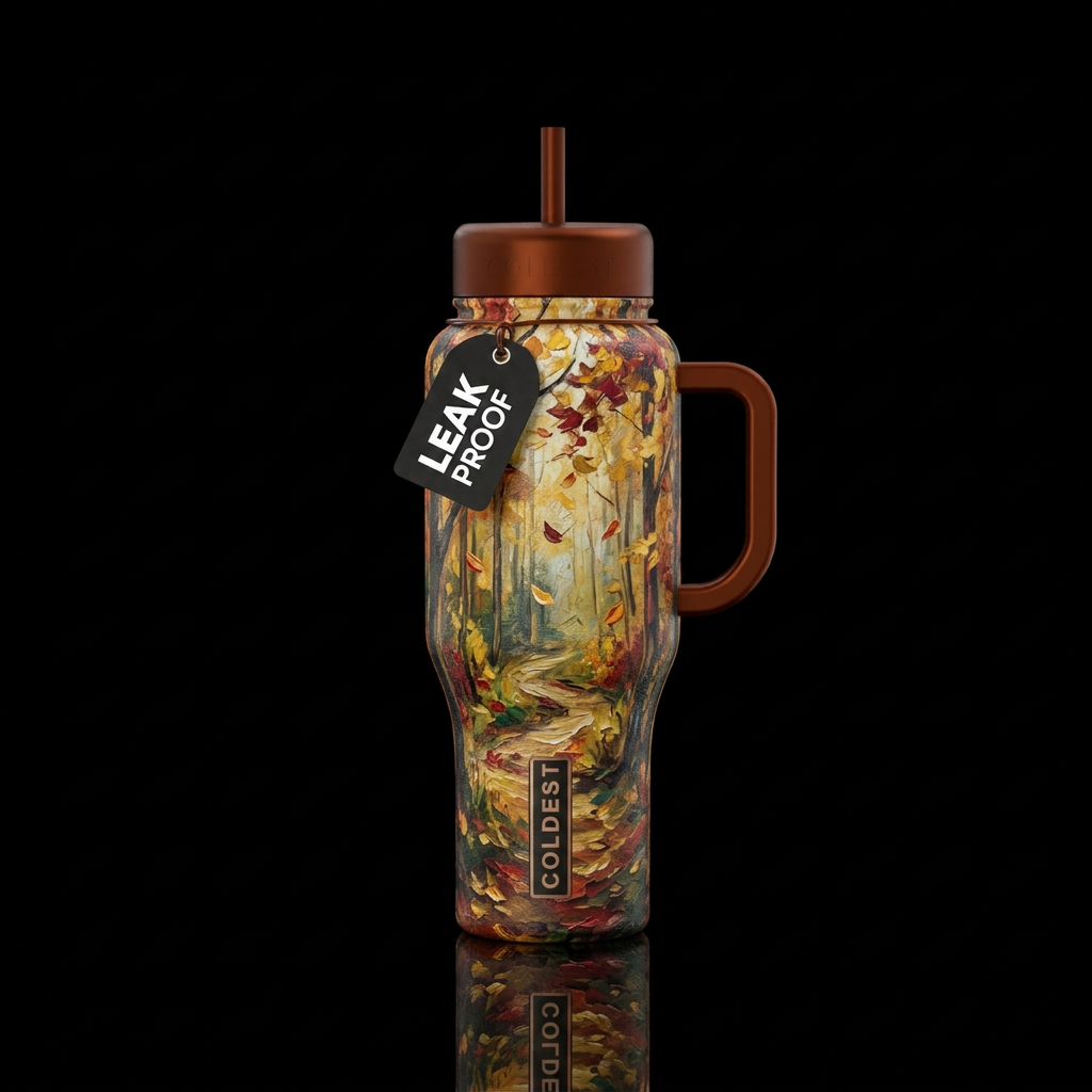 Trail. Forest,  artistic,  abstract,  fall leaves ... water bottle design