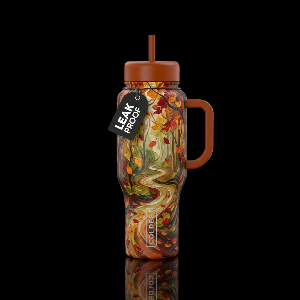 Trail. Forest,  artistic,  abstract,  fall leaves ... water bottle design