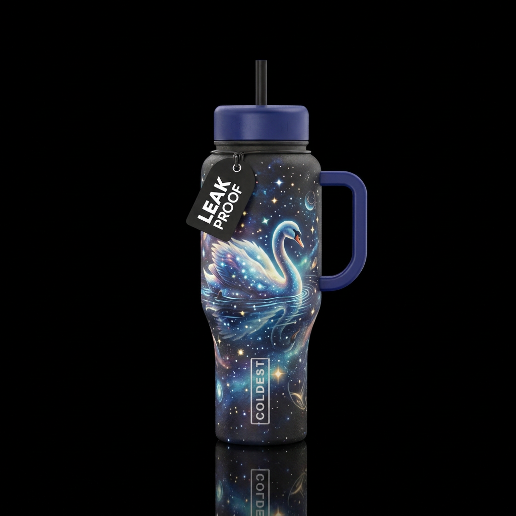 Swan swimming in stars  , dreamy,  beautiul,  arti... water bottle design