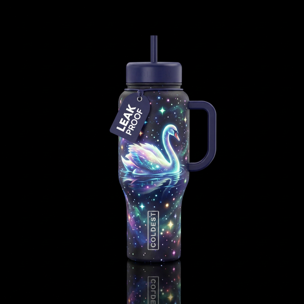 Swan swimming in stars  , dreamy,  beautiul,  arti... water bottle design