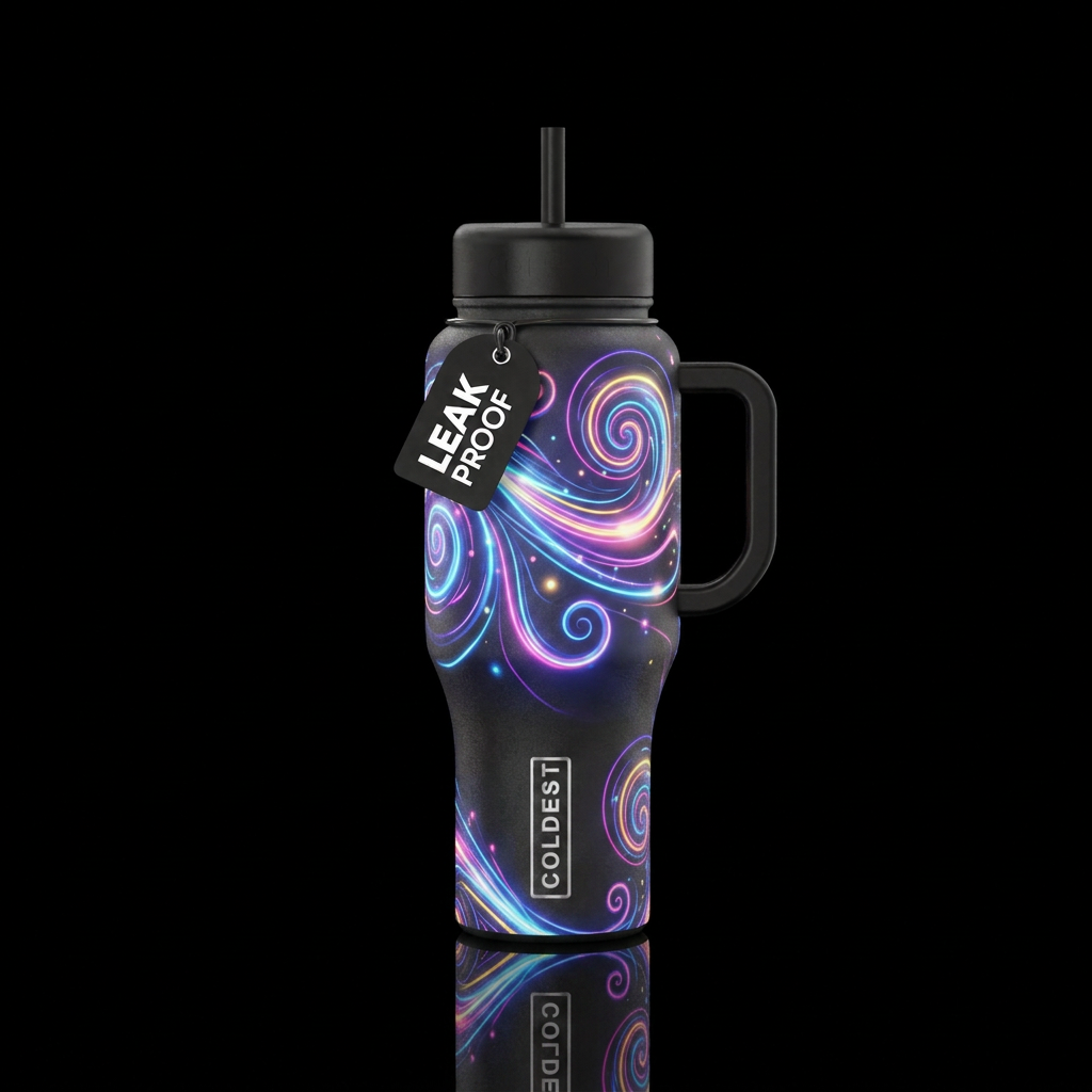 Celebration vibe,  glowie,  abstract,  swirls, spi... water bottle design