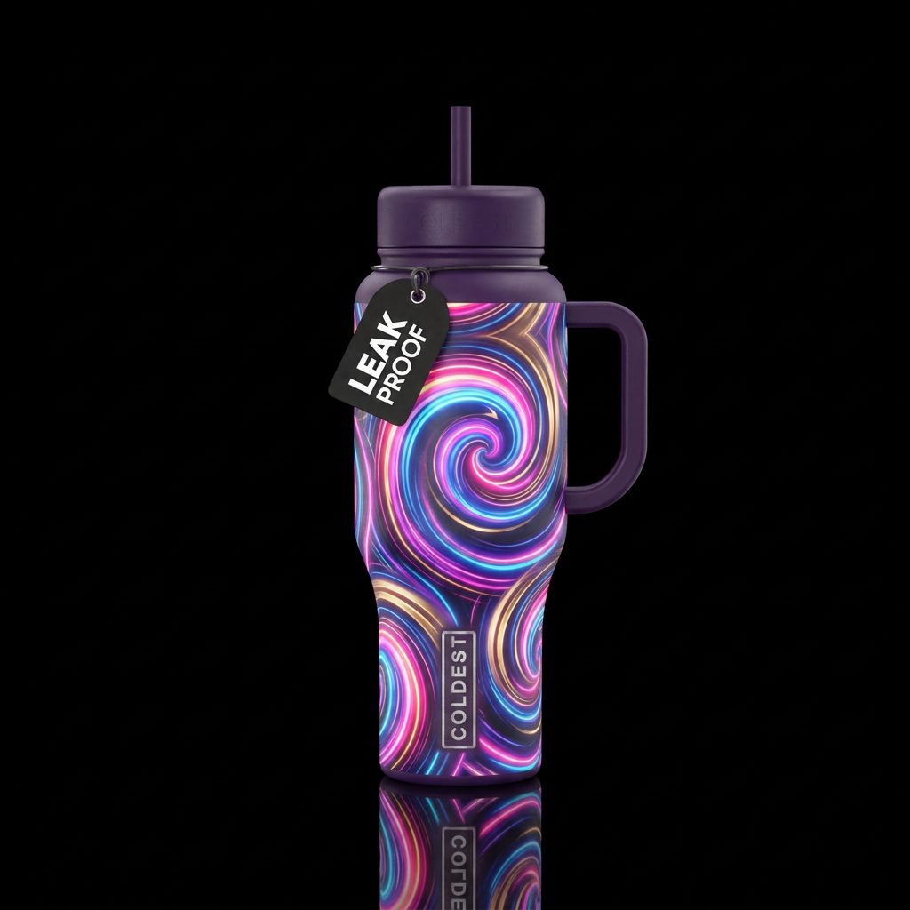 Celebration vibe,  glowie,  abstract,  swirls, spi... water bottle design