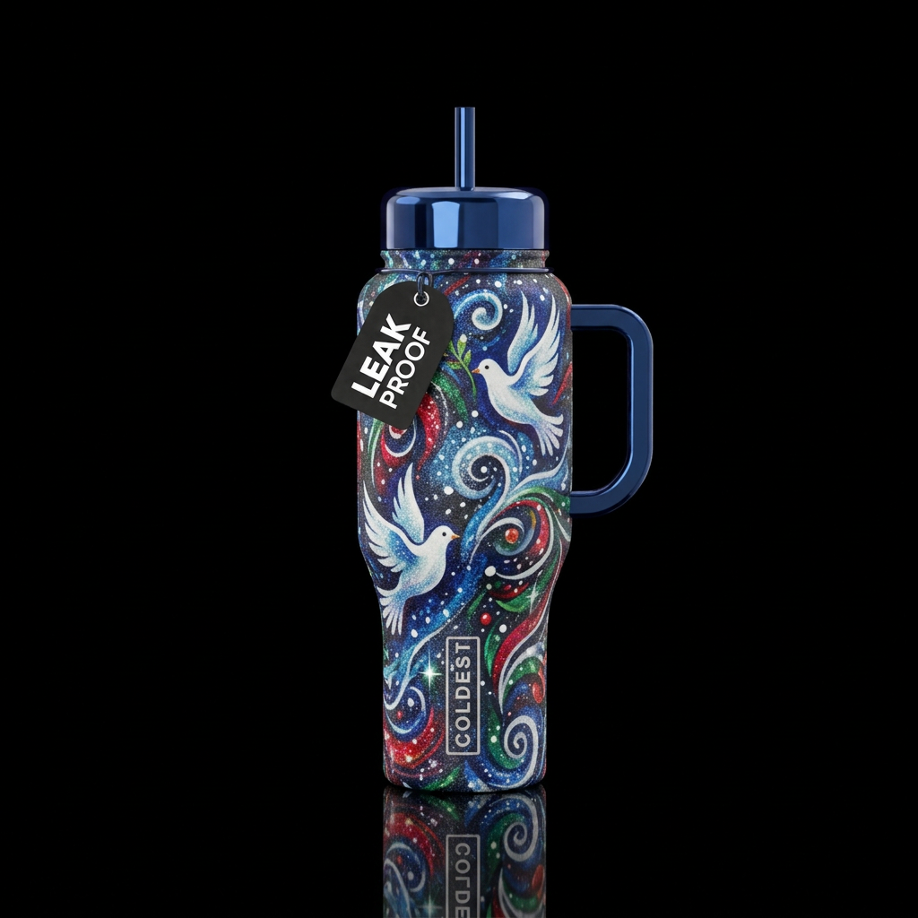 White dove,  snowy,  sparkly,  Christmas,  abstrac... water bottle design