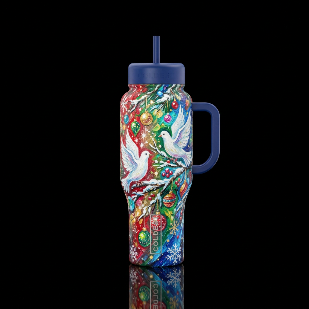 White dove,  snowy,  sparkly,  Christmas,  abstrac... water bottle design