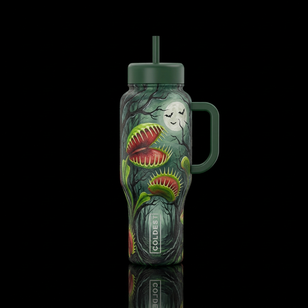 Venus fly trap, texture painting, spooky Halloween... water bottle design